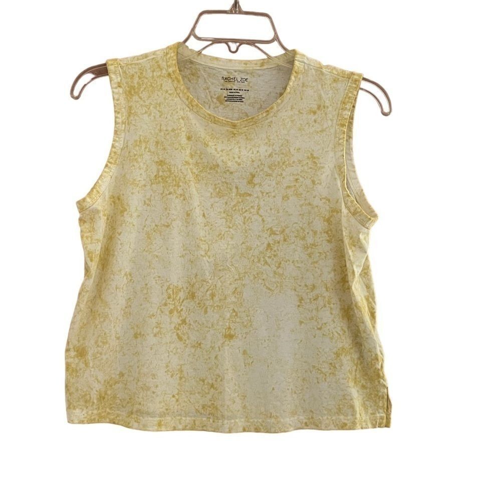 Rachel Zoe Womens Crop Tank Top Yellow Marbled Acid Wash Sleeveless Size‎ M